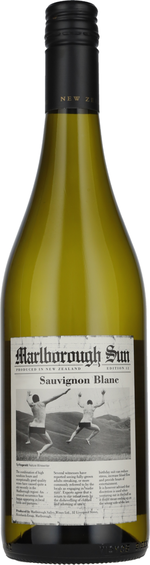 Marlborough Sun Sauvignon Blanc 2025 tegen gouden achtergrond – frisse witte wijn