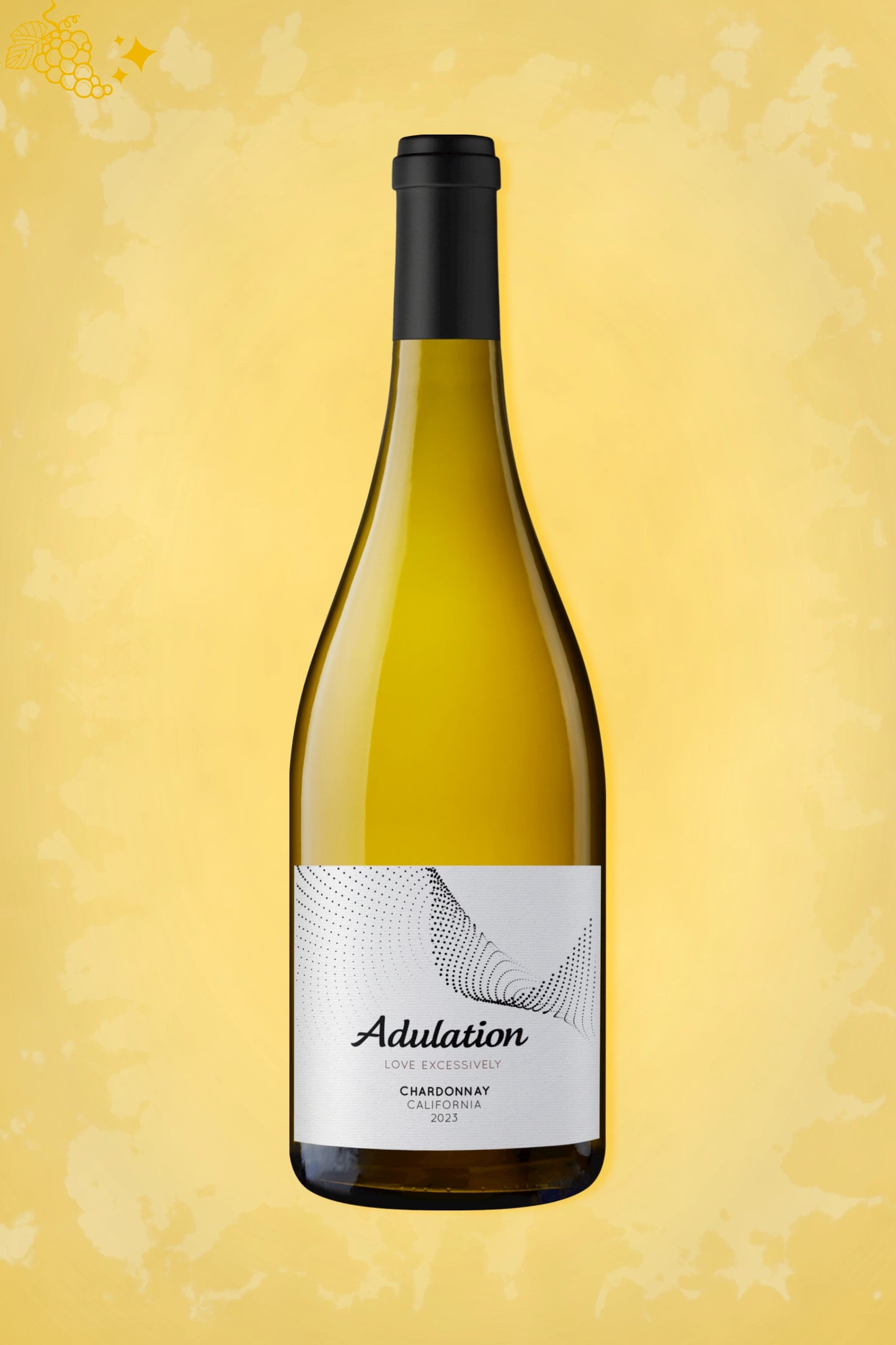Adulation California Chardonnay 2023 tegen lichte achtergrond – volle witte wijn