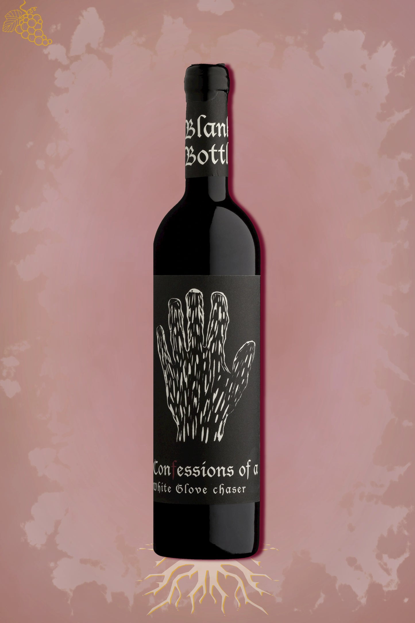 Blank Bottle White Glove Chaser 2022 tegen bordeaux achtergrond – premium rood