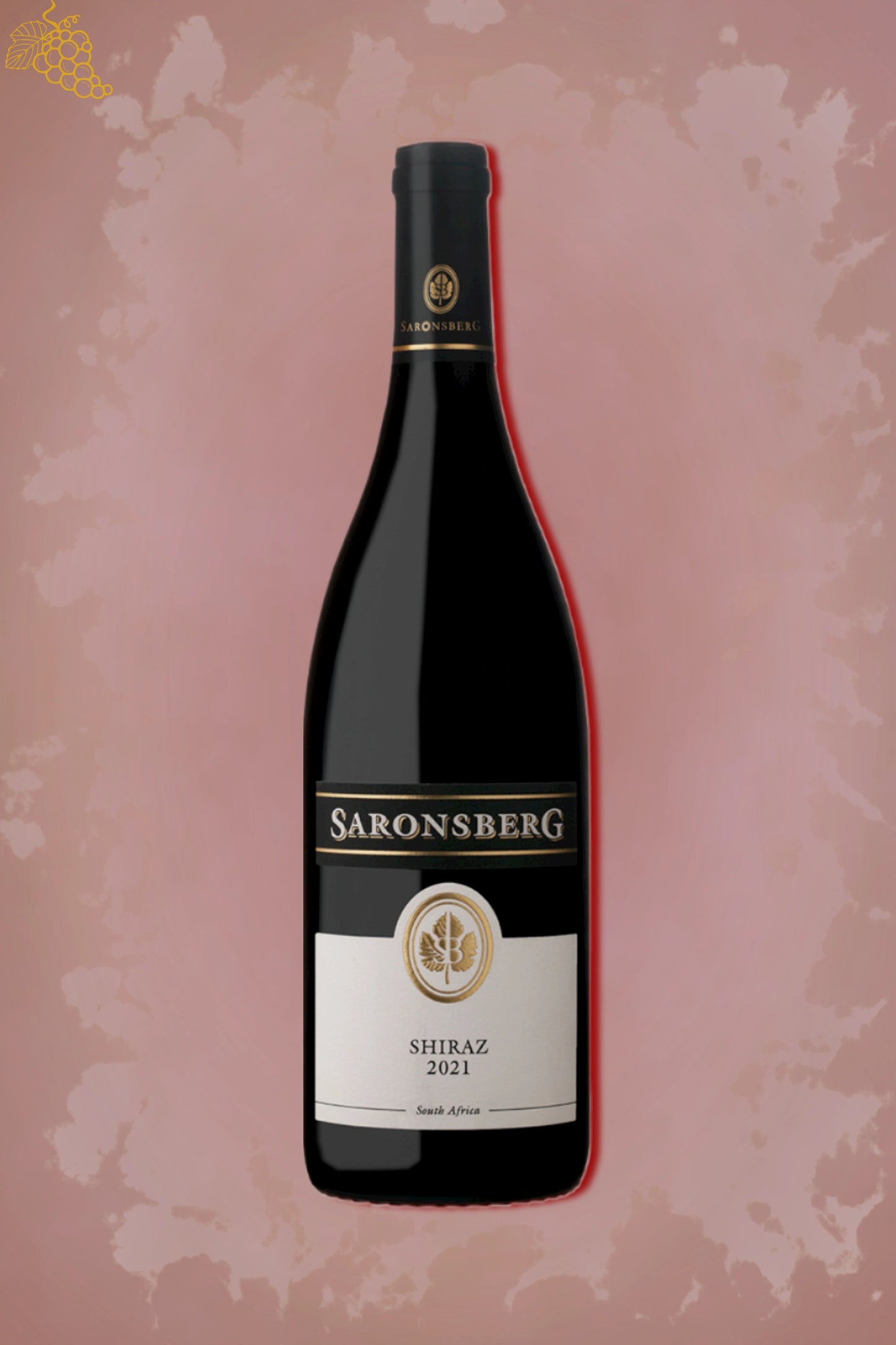 Saronsberg Shiraz 2021 tegen bordeaux achtergrond – premium rode wijn