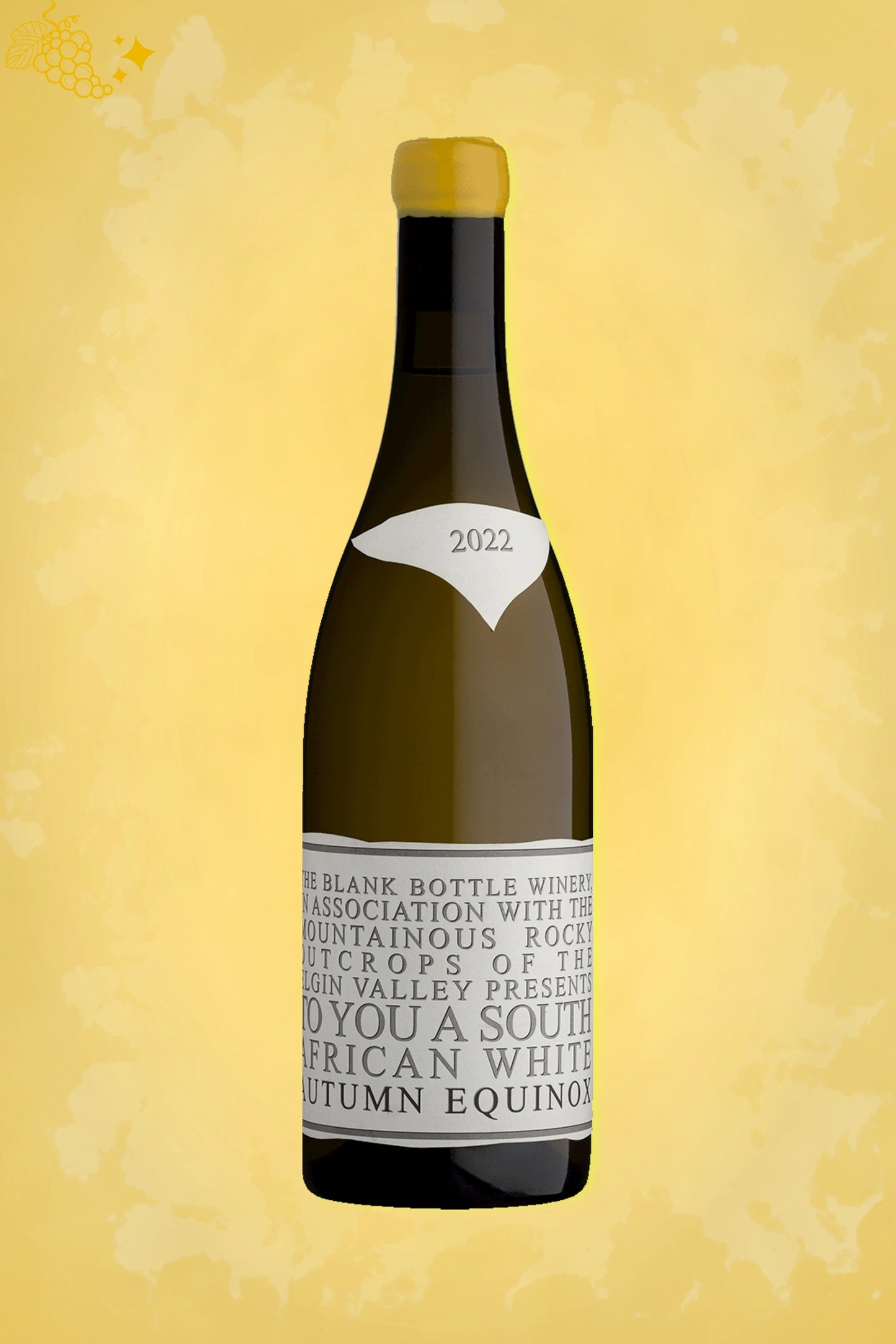 Blank Bottle Autumn Equinox 2022 tegen gouden achtergrond – witte blend