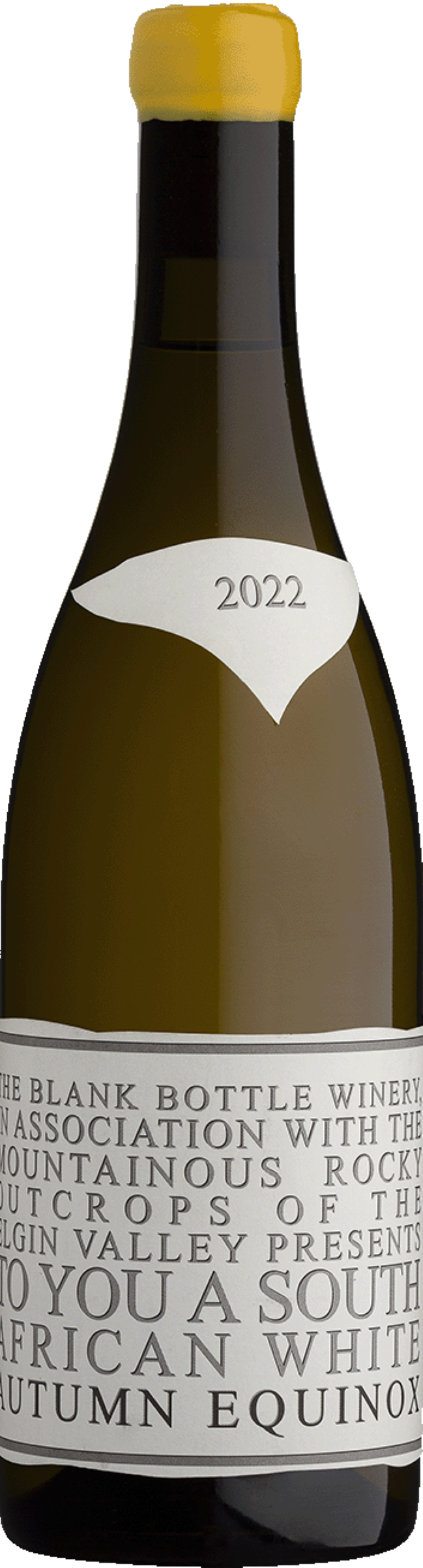 Blank Bottle Autumn Equinox 2022 tegen gouden achtergrond – witte blend