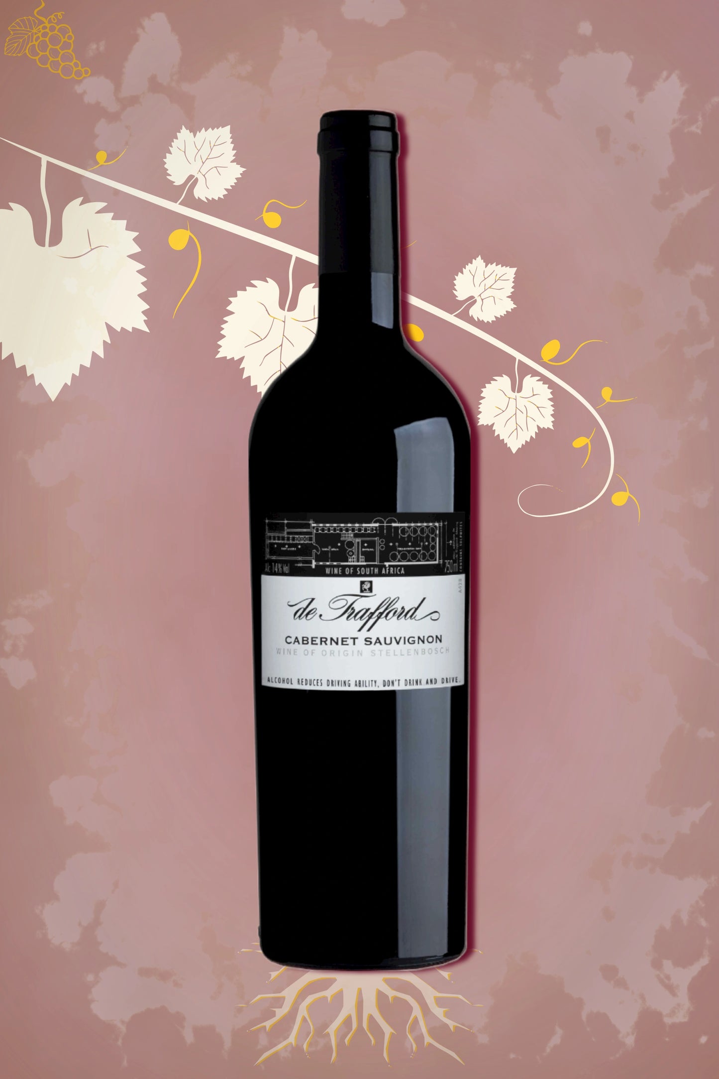 De Trafford Cabernet Sauvignon 2018 – rode wijn tegen bordeaux achtergrond