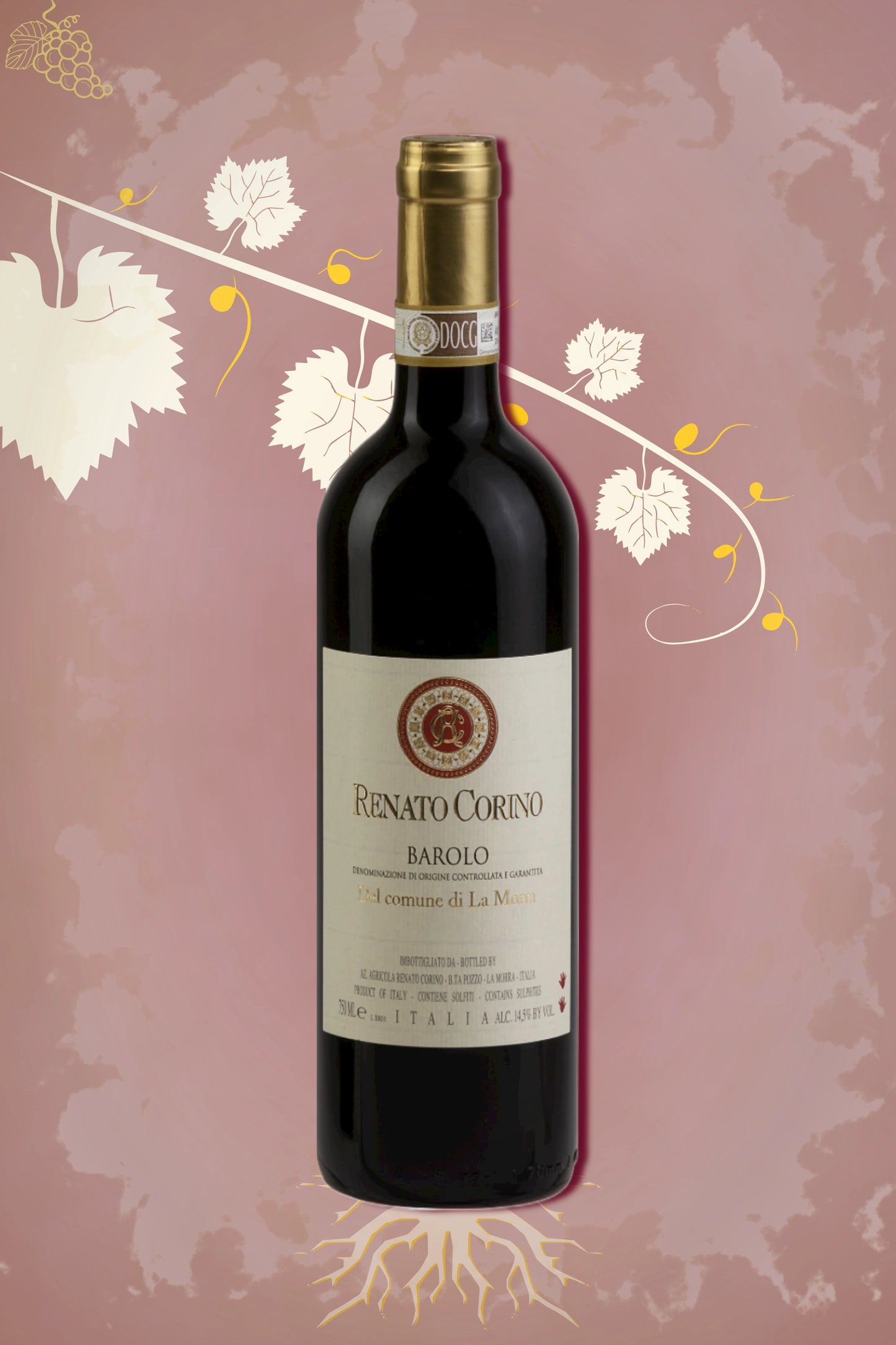 Renato Corino Barolo La Morra 2021 tegen bordeaux achtergrond – premium rode wijn