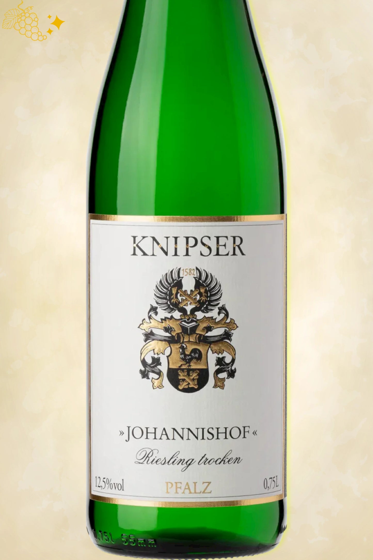 Close-up label Johannishof Riesling 2024 – Weingut Knipser logo en vintage