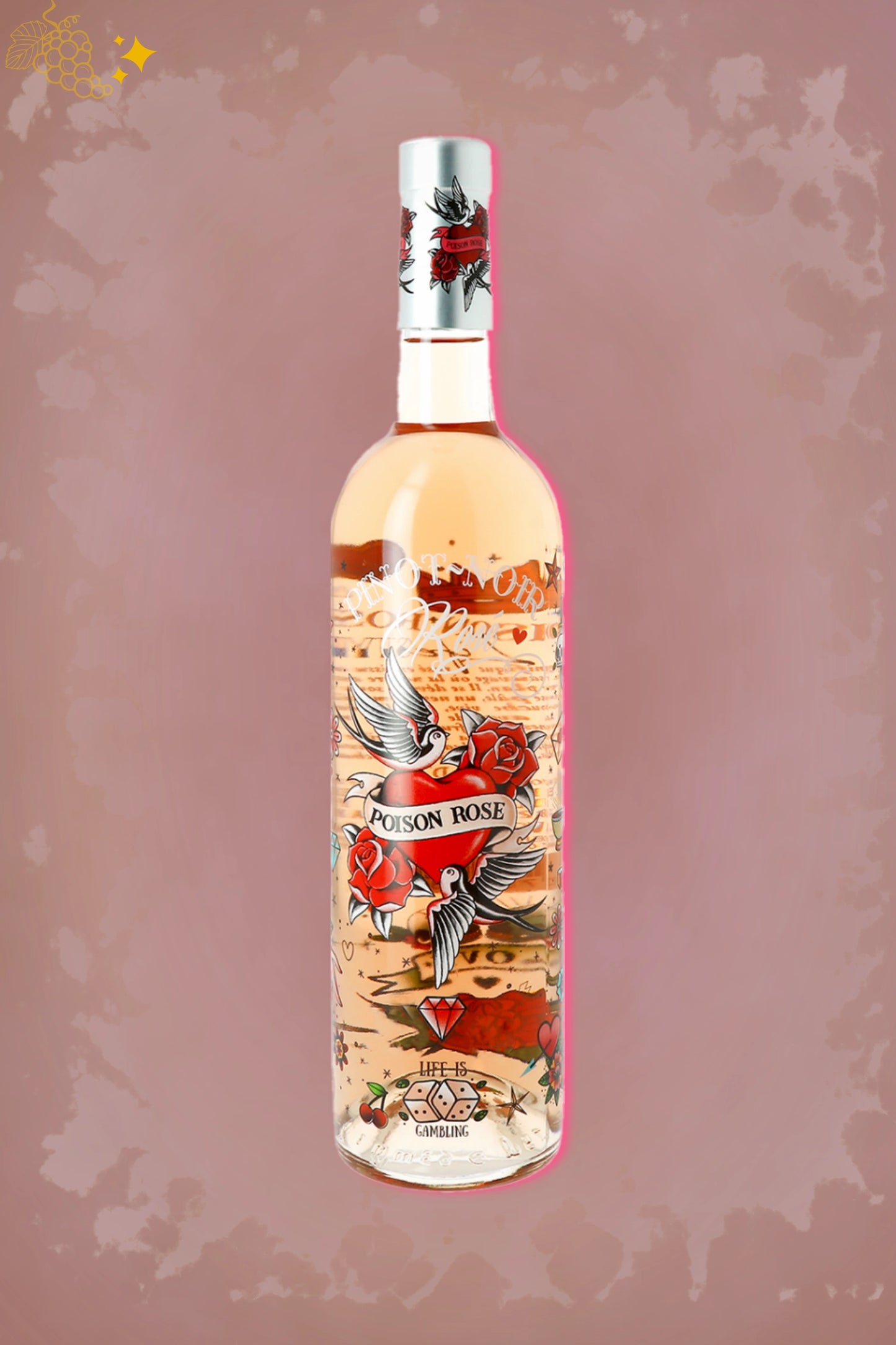 Vignobles Vellas Poison Rosé 2024 tegen bordeaux achtergrond – premium rosé