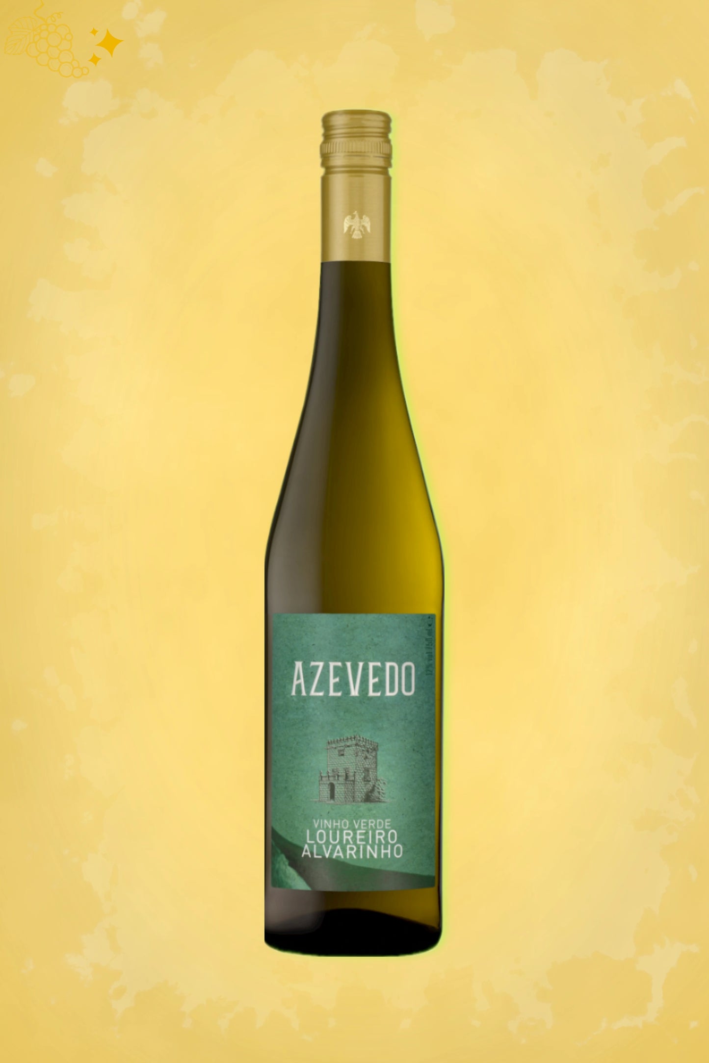 Quinta de Azevedo Loureiro Alvarinho 2024 tegen gouden achtergrond – frisse witte wijn