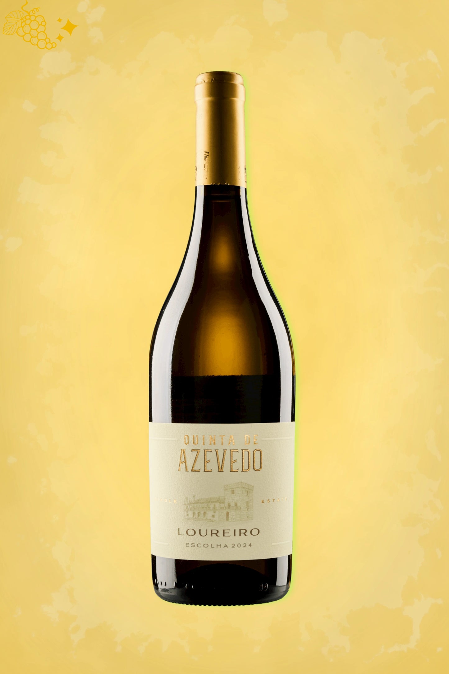 Quinta de Azevedo Loureiro Escolha 2024 tegen gouden achtergrond – premium witte wijn
