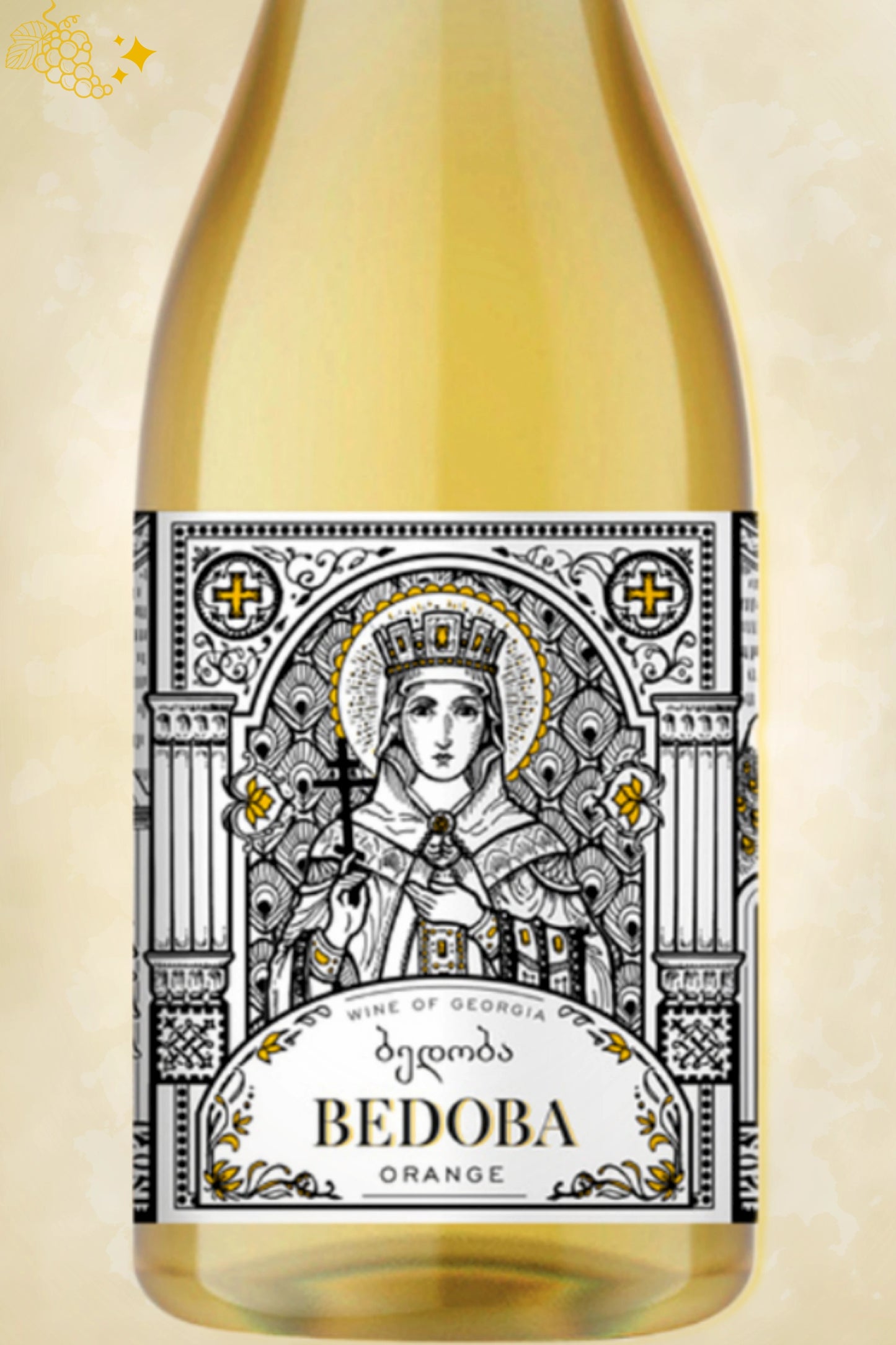 Close-up label Bedoba Orange 2022 – Kakheti Wine Company details zichtbaar