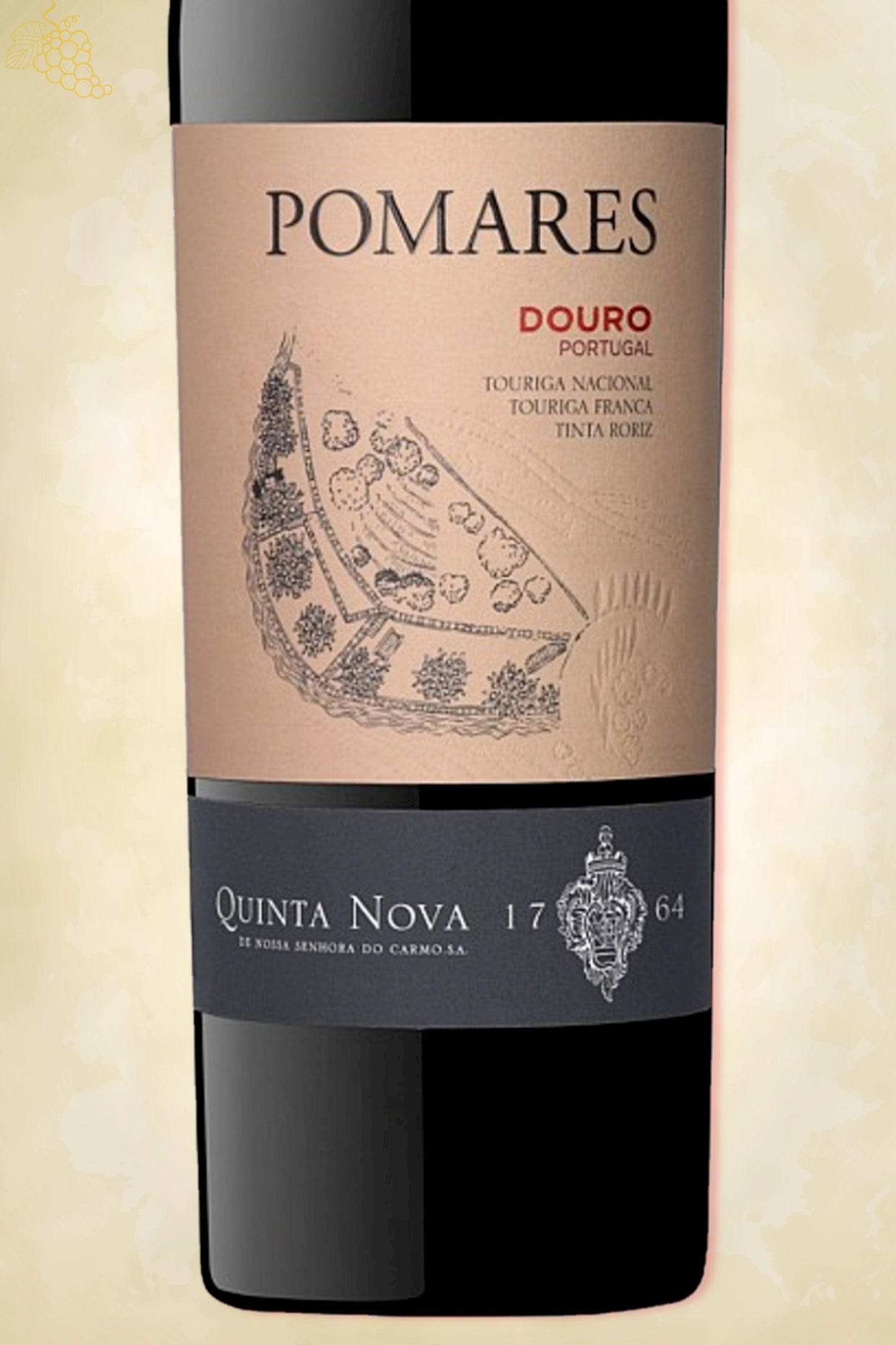 Close-up label Pomares – producent details zichtbaar