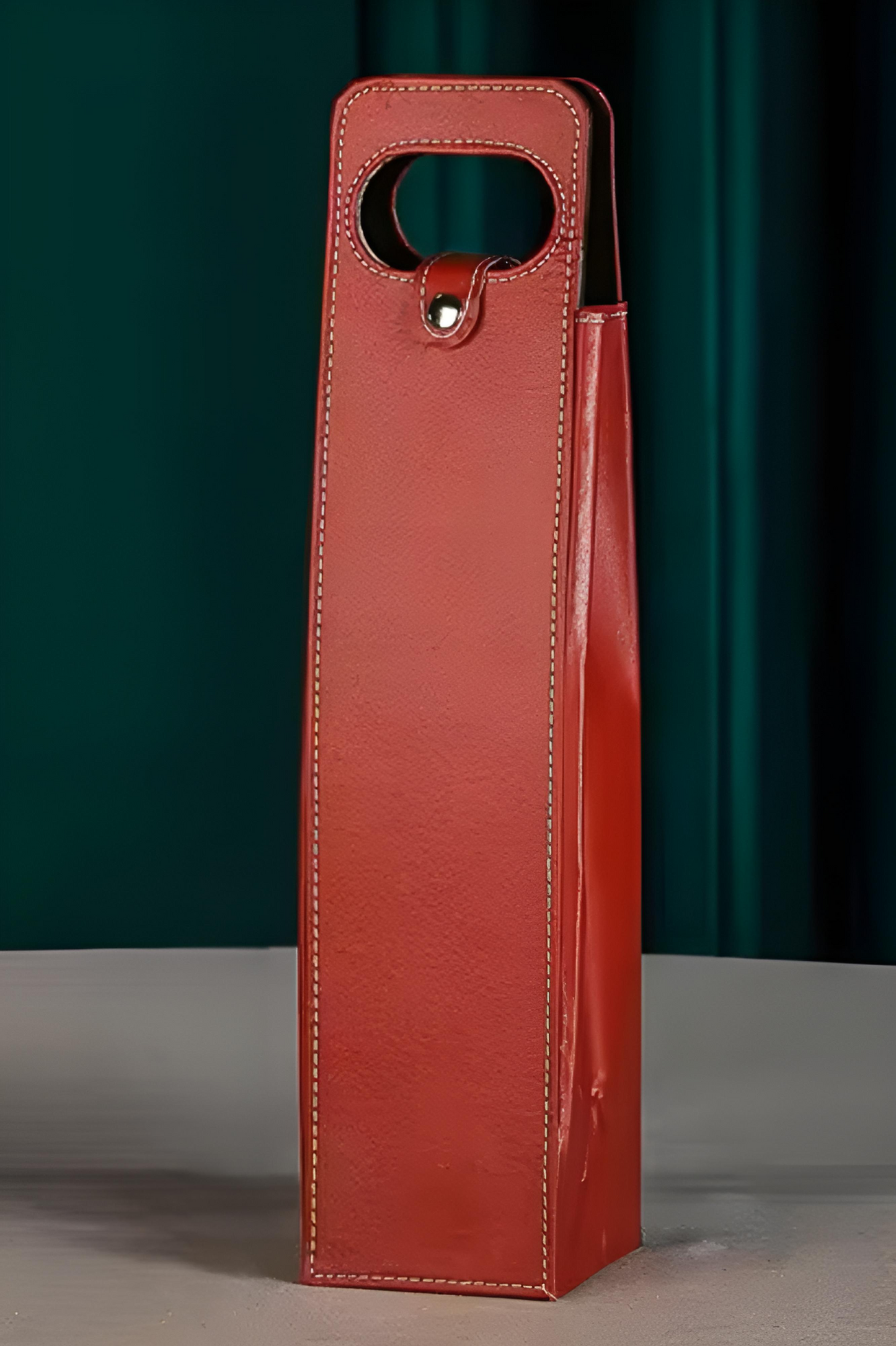 Luxe herbruikbare wijn-geschenktas van rood faux leder voor 1 fles wijn, elegante cadeautas met handvat en luxe stiknaden