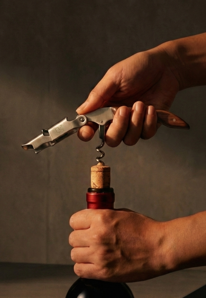 De Willie Wijnopener opent een fles wijn
